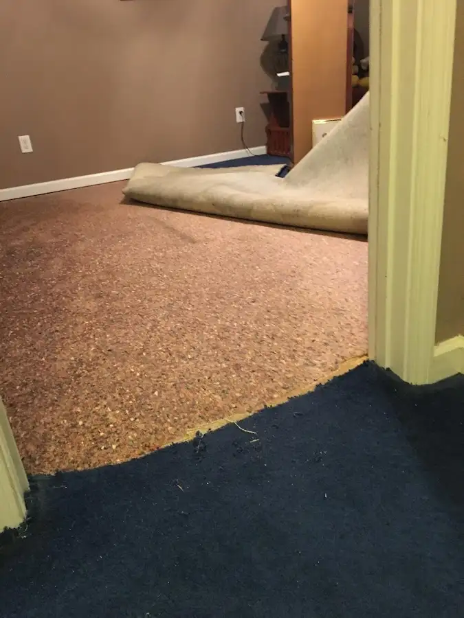 Carpet pad removal revealing water damage during Drying & Dehumidification in Kendall West